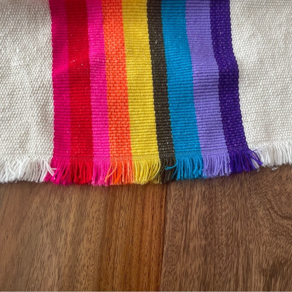 Striped Rainbow Fringe Edge Placemat Square Corners Set of 4 Picnic Retro Bright - Picture 3 of 13